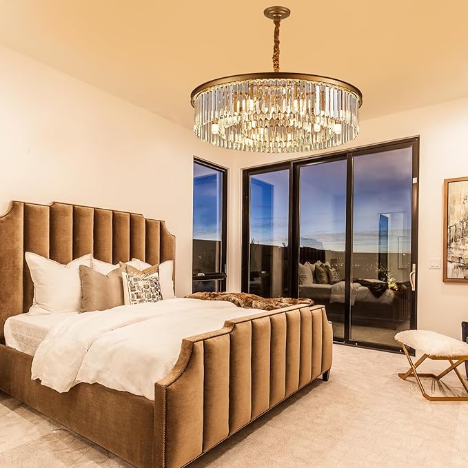 31.5" 12-Light Modern Crystal Chandelier Light Fixtures 3 Rings Gold Luxury Chandeliers for Living Room Glam Round Hanging Ceiling Pendant Lighting for Entryway Kitchen Bedroom Dining Room