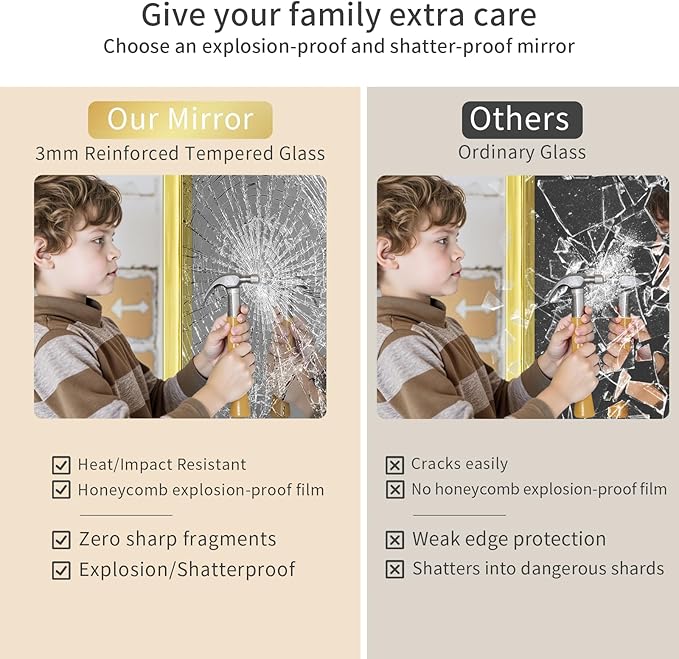 Koonmi Gold Bathroom Mirror for Wall, 30x71 Inch Matte Metal Deep Framed Rounded Corner Wall Mirror, Shatterproof Tempered Glass for Farmhouse Bedroom Entryway, Vertically or Horizontally