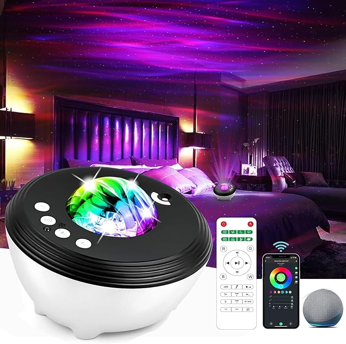 Northern Lights Projector with 33 Effects, Bluetooth Speaker, White Noise, Star Projector for Bedroom, Ceiling Aurora Light Projector with Remote, Timer for Kids Adults
