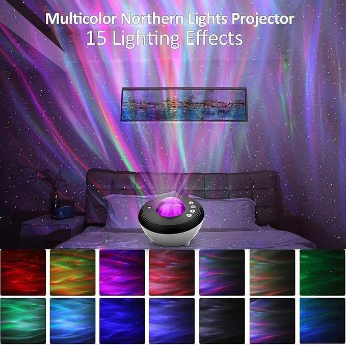 Northern Lights Projector with 33 Effects, Bluetooth Speaker, White Noise, Star Projector for Bedroom, Ceiling Aurora Light Projector with Remote, Timer for Kids Adults