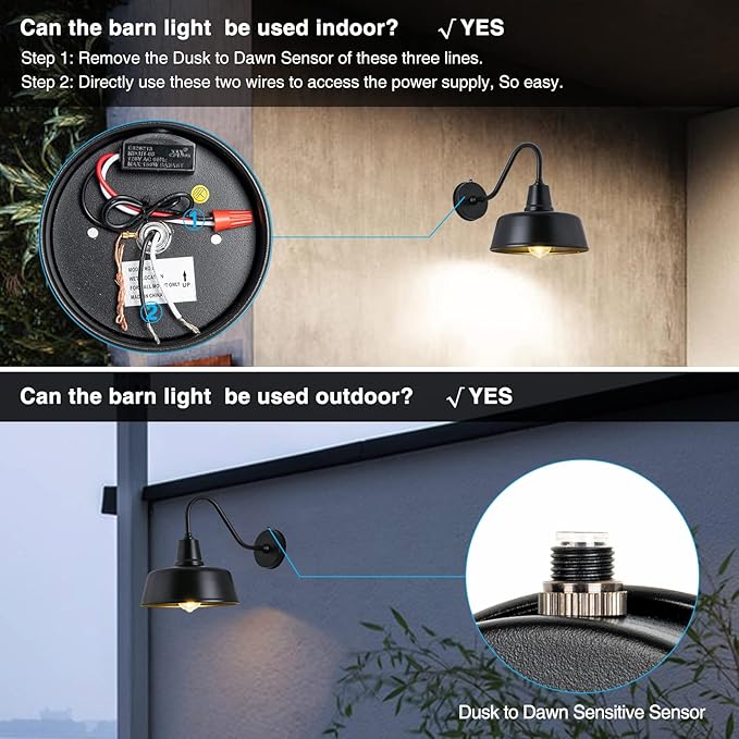 Outdoor Gooseneck Barn Light - Exterior Fixture Sconce Wall Light for Farmhouse, Dusk to Dawn Sensor Front Door Porch Garage Patio Lighting (11 inch（2 PCS）)