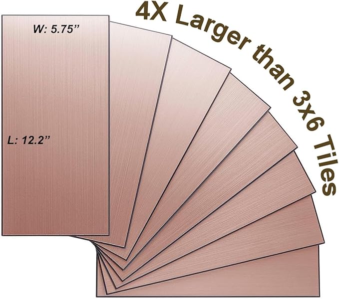 AULIGET 20-Piece Copper Peel and Stick Backsplash Metal Tile, 6" x 12" Stick on Tiles for Backsplash Kitchen, Bathroom, Laundry Room, Camper, Fireplace