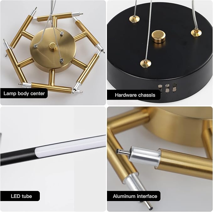 Black and Gold Chandelier,Modern Sputnik Chandelier LED Chandeliers Ceiling Light Easy to Install Pendant Lights New Art Hanging Lamps for Dining Room,Kitchen,Bedroom,Living Room (12 Heads )