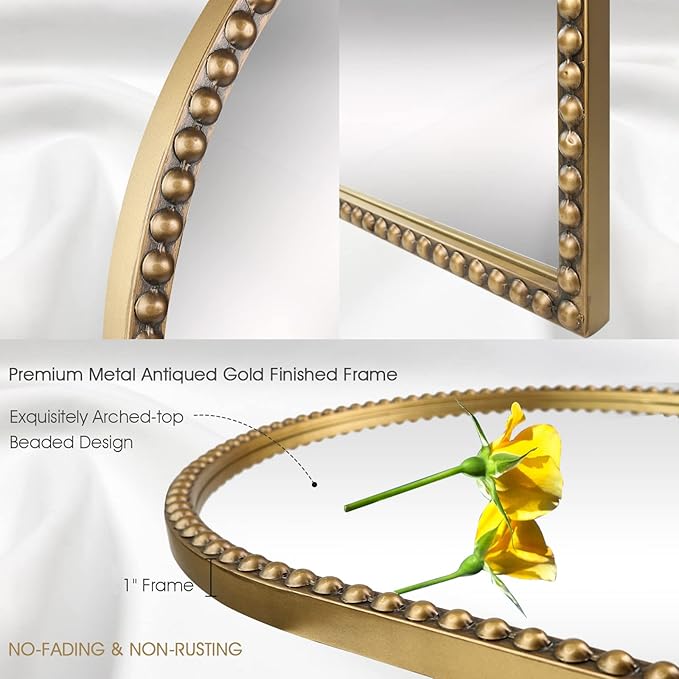 Arch Full Length Mirror with Stand, 65"x22" Floor Standing Large Dressing Mirror Hanging or Leaning Against Wall for Bedroom Living Room, Antique Gold