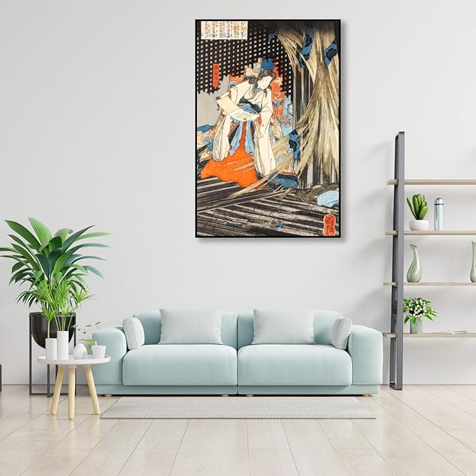 OKRA Utagawa Kuniyoshi Canvas Wall Art Takiyashahime Poses Poster Japanese Ukiyo-E Woodcut Art Animal Nature Landscape Poster Japanese Classic Wall Decor Unframed 20×30in/50×75cm