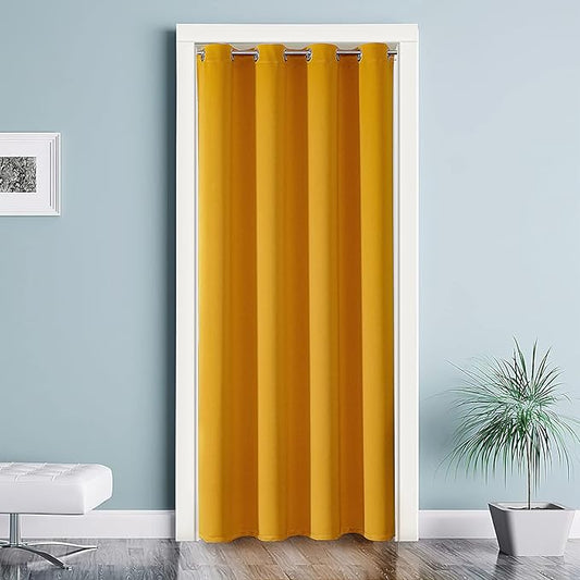 ChrisDowa Blackout Door Curtain for Doorway Privacy, Grommet Closet Curtain for bedroom closet door, Thermal Insulated Temporary Door Cover Room Divider Drapery (1 Panel, Mustard Yellow, 34 x 80 Inch)