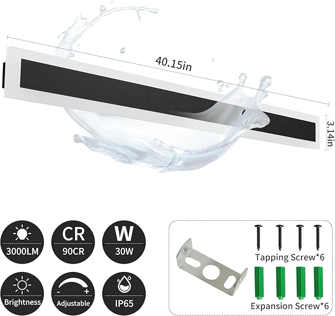 2-Pack 40in Long Outdoor Modern LED Wall Light, 30W IP65 Waterproof Warm/RGB LED Wall Mount Lighting Fixture, Color Changing Long Outdoor Wall Light Dimmable Black Exterior Wall Sconce