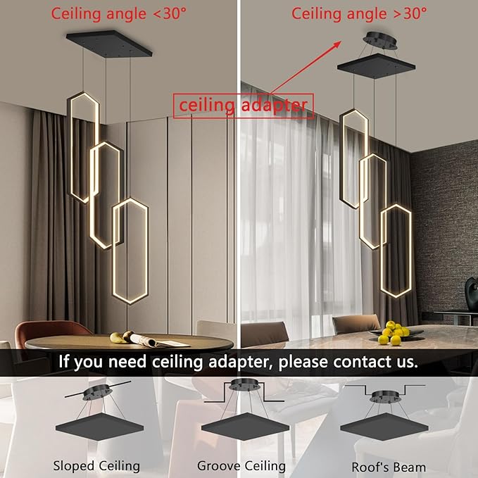 3 Rings Modern Chandelier LED Dimmable Pendant Lighting Adjust Ceiling Light for Dining Room Foyer Lobby Living Room Staircaes Black