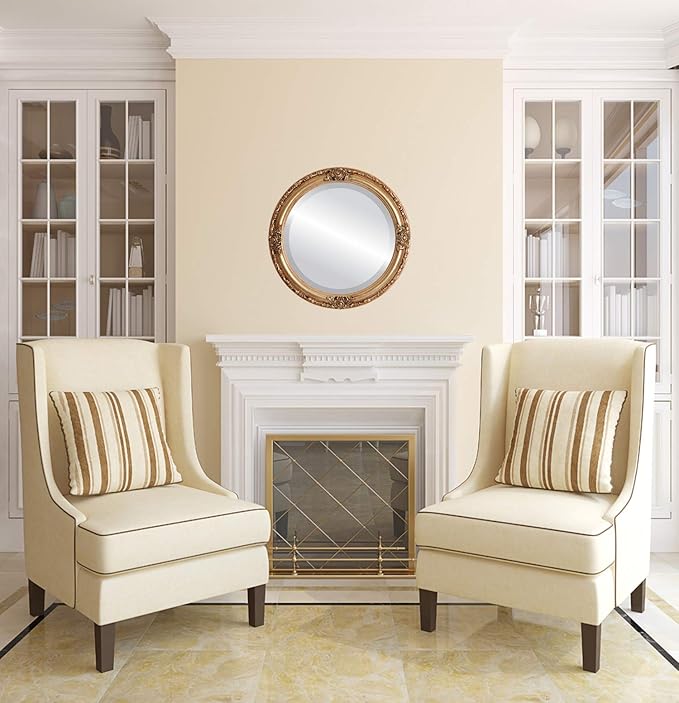 OVALCREST Round Beveled Wall Mirror for Home Decor - Jefferson Style - Antique Gold Leaf - 26x26 Outside Dimensions