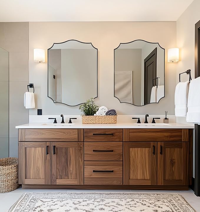 ANDY STAR 30x40 Inch Matte Black Mirror, Large Asymmetrical Wall Mirror in Premium Stainless Steel Metal Thin Frame Deep 1’’, Modern Rectangle Mirror with Unique Wavy Design Ideal for Home Decor