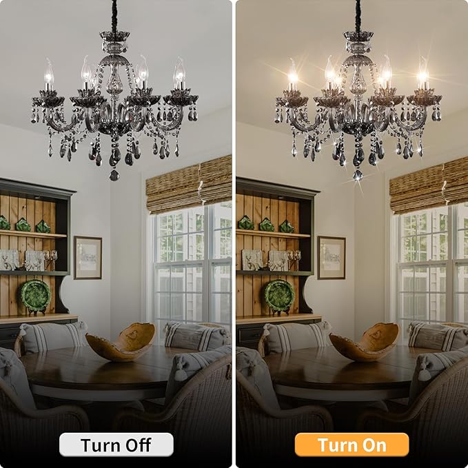 Luxurious Smoky Gray Crystal Chandelier for Living Room, Antique 6-Lights Teardrop Candle Chandelier Pendant Ceiling Lighting Fixture for Kitchen Dinner Party Closet Entryway of CRYSTOP