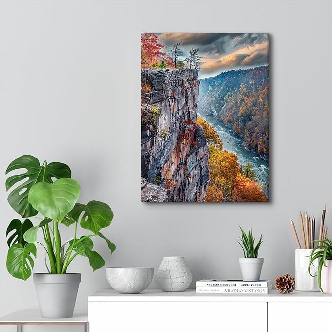 Mountain Wall Art for Living Room National Park Posters Sunset River Landscape Wall Decor Forest Scenery Canvas Prints Nature Mountains Cliffs Painting for Office Bedroom Home Decoration 12x16"
