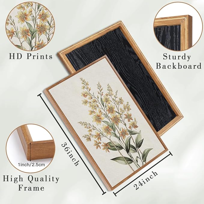 Anyzal Extral Large Neutral Floral Wall Art Beige Botanical Wall Decor Wildflower Painting 24x36 Inch Set of 3 for Living Room Bedroom Dining Room