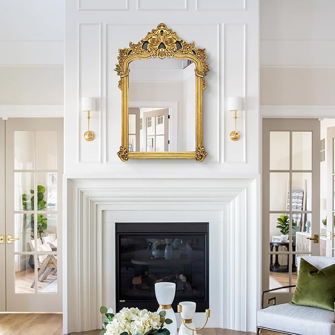 Baroque Vintage Mirror with Gold Arch Frame, Antique Ornate Mirror for Wall Decor, 21.7'' x 31.5'' Gold Wall Decor for Entryway, Fireplace, Living Room, Bathroom