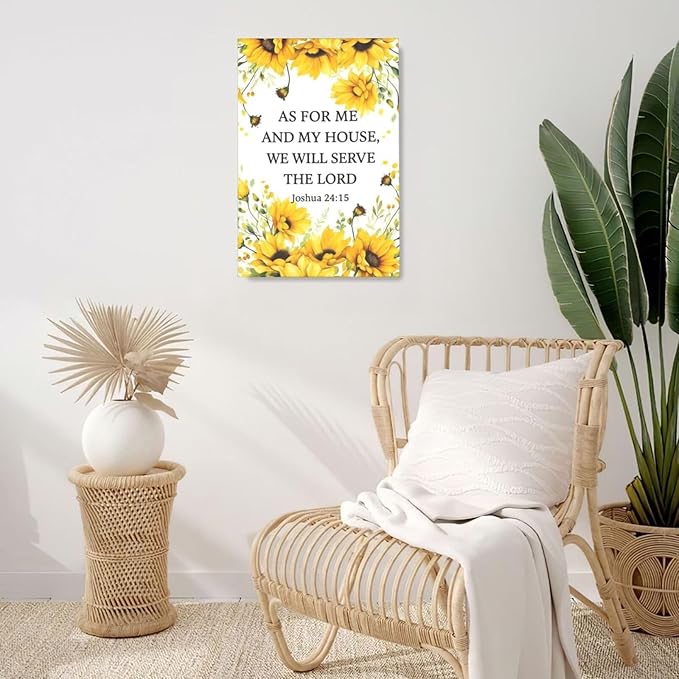 Christian Sunflower Scripture Canvas Wall Art Motivational Flowers Bible Verse Wall Decor Picture Inspirational Bible Quotes Artwork God Psalm Religious Faith Art Painting Print Decoration for Living Room Bedroom Church Framed Gifts 16”X24”