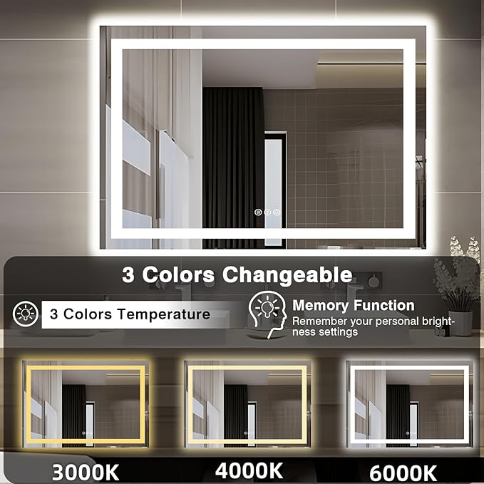 51"x40" Bathroom Light up Mirror, Double Bright Lights Mirror, Anti-Fog Vanity Mirror with Lights, Stepless Dimmable Illuminated, Touch Control, Waterproof (Horizontal/Vertical)