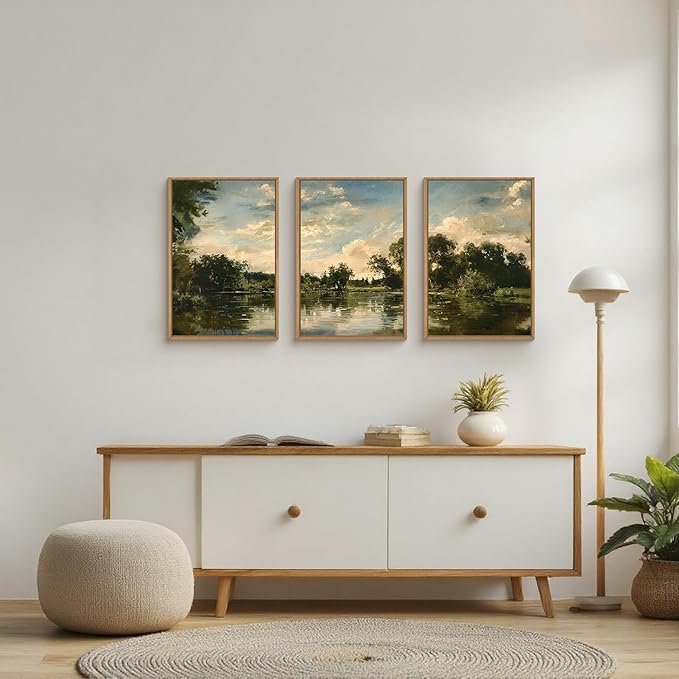 Aryroi Large Natural Forest and Lake Framed Canvas Wall Art,Modern Countryside Wall Decor,Vintage Neutral Landscape Artwork,Rustic Antique Scenery Art Print for Living Room,Bedroom,Office- 16"x24"x3