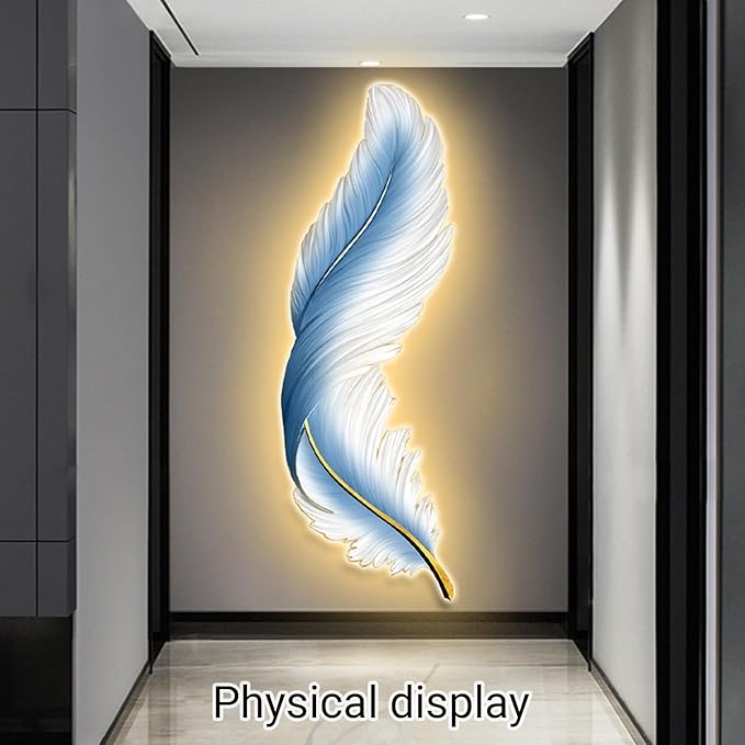 Large Feather Wall Hanging Sculpture Painting with LED Light,3D Wall Feather Sculptures Painting Hanging Wall Art with Led Light,for Hallway, Living Room(Type D,35x100cm/13.7x39.4in)