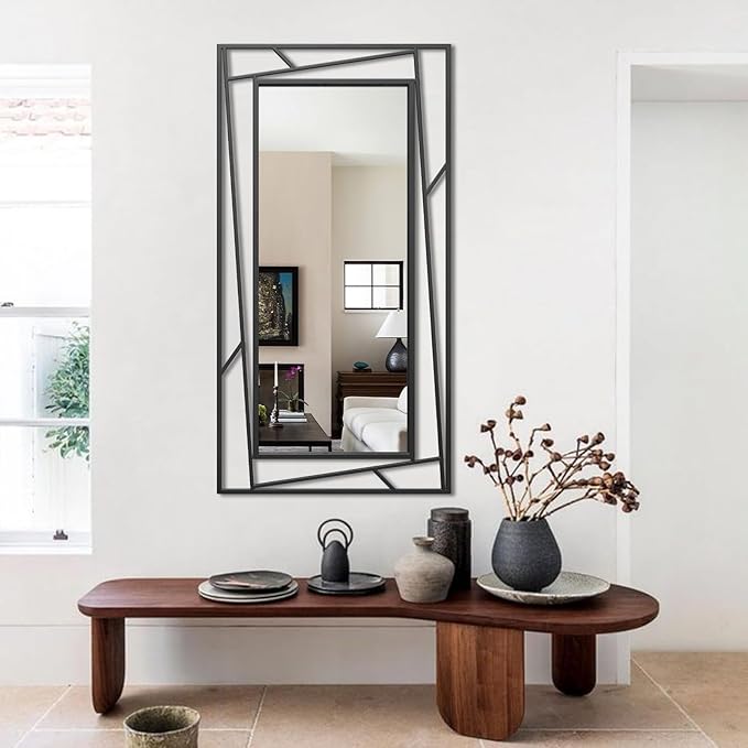 Black Framed Mirror for Bathroom Vanity 45" x 30" Matte Black Rectangle Beveled Frame Wall Mirror for Over Sink, Tempered Glass, Modern Farmhouse Bedroom, Entryway, Living Room