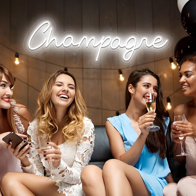Champagne Neon Signs for Wall Decor, 23.6*7.7 Inches Drink Display Led Light Neon Sign, Light Up Sign Neon for Wedding, Engagement, Yes to Champagne Led Neon Signs for Birthday Bedroom Bar Pub Club Wall Decor Decorations, INSNEnN