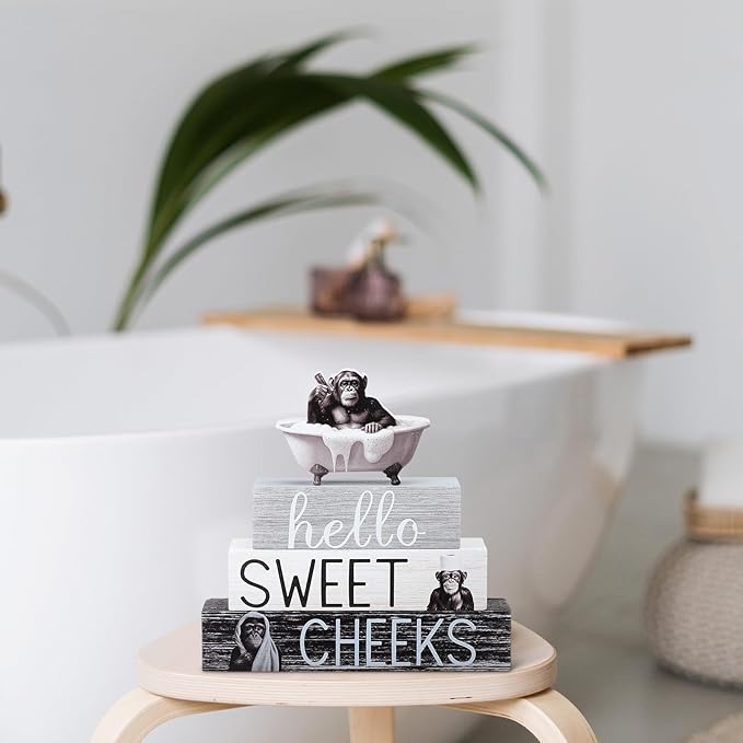 4 Pcs Chimpanzee Bathroom Decor Farmhouse Chimp Bathroom Decoration Western Hello Sweet Cheeks Table Centerpiece Christmas