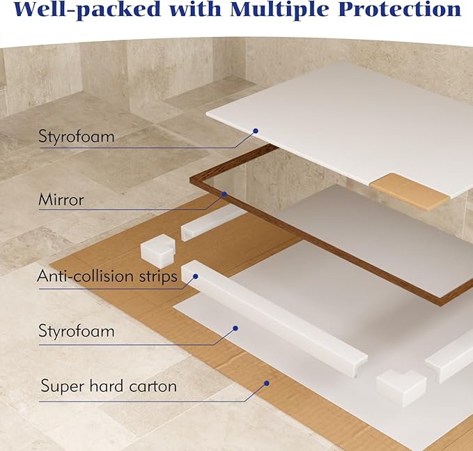 Bathroom Vanity Mirror 24x36 Inch, Walnut Rectangle Bathroom Mirror, Anti-Rust, 4MM Tempered Glass, Wall-Mounted Mirror, Hangs Horizontally or Vertically for Bathroom & Bedroom