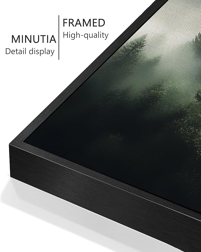 KUVIOKE Green Fog Pine Tree Framed Wall Art Nature Nordic Forests Artwork Morden Painting Home Decor 12x16in (Black Framed)