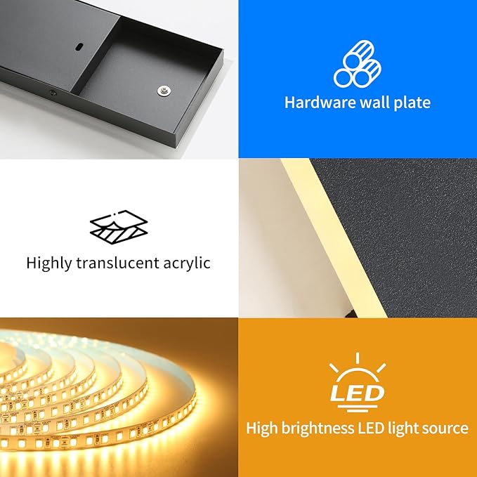 Mikeru 2 Pack Upgraded 71" Long LED Wall Sconce, 4.3" Wide IP65 Waterproof Outdoor Wall Lights, 3000K Warm White Exterior Lighting Fixtures for Front Porch, Garage, Basement & Patio