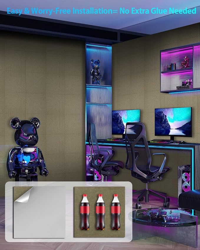 12 Pack Acoustic Wall Panels Self-Adhesive, 12" X 12" X 0.5" Decorative Acoustic Panels, Soundproof Wall Panels for Studio, Home & Living Room, Polyester - Three Zones Dark Cyan