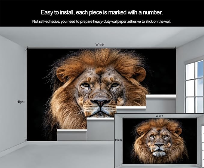 Lion King Mural Wallpaper, African Lion King Murals, 3D Wild Animal Murals Wallpaper for Living Room Bedroom Tv Background Wall Home Decor Mural (Not Peel Stick)