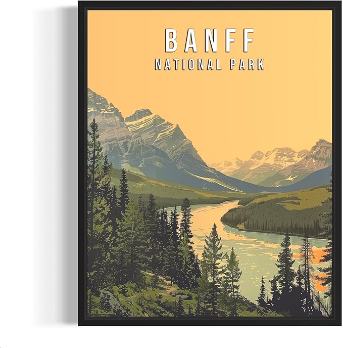 Banff National Park Wall Art Poster Print, Vintage Retro Landscape Scenery Painting Artwork Travel Prints Decor Cityscape Landmarks Gallery 27 (Banff National Park, 18 x 24 inches, Unframed)