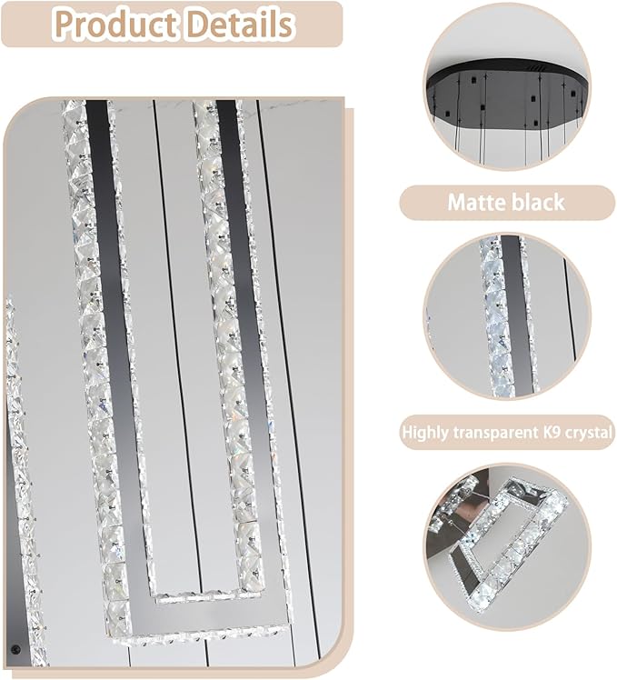 Modern Chandelier 6 Rings Black Chandeliers Lighting Fixture High Ceiling Chandelier Suitable for Living Room Staircase Villa