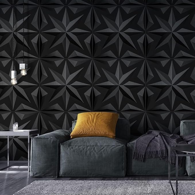 Art3d Decorative 3D Wall Panels Art Petal Pack of 12 Tiles 32 Sq Ft, Black