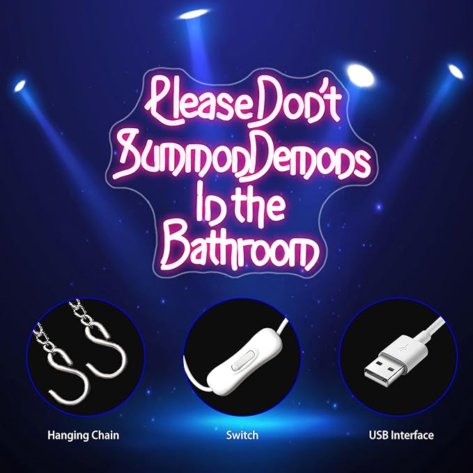 Neon Sign, Please Don't Summon Demons in the Bathroom Neon Signs for Wall Decor Neon Pink LED Signs Room Neon Light Up Signs Home Decor for Bedroom Club Party Bars Shop USB Operated