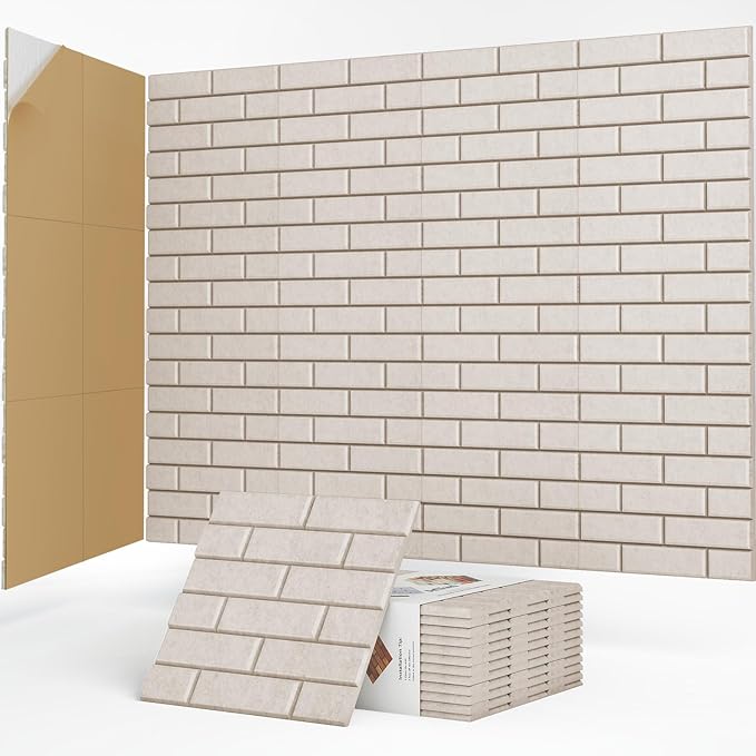 12Pack Acoustic Panels, Self-Adhesive 3D Brick Pattern Sound Proof Panels for Walls, Decorative Sound Dampening Wall Panels for Recording Studios, Offices, Home, 12"×12"×0.4", Camel