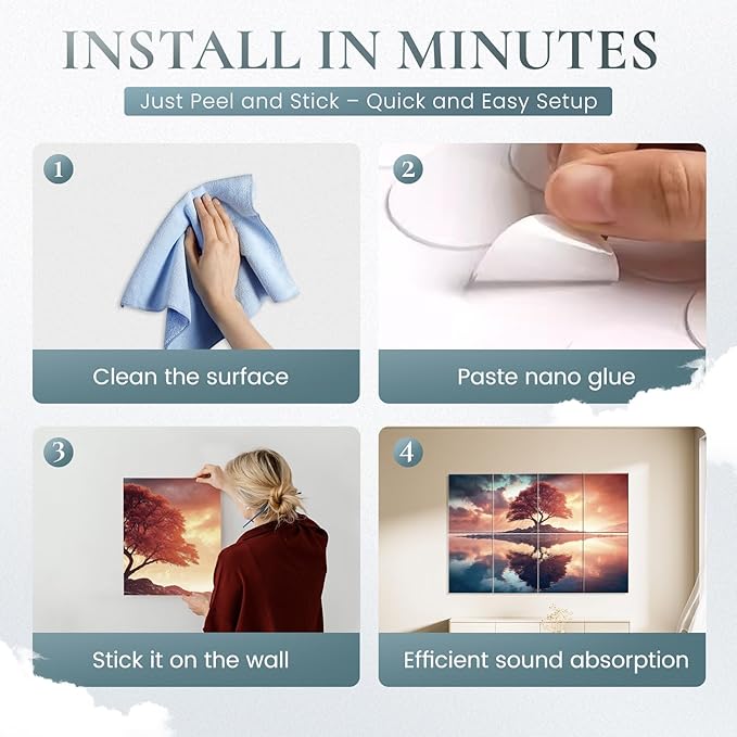 8 Pack Decorative Sound Absorbing Panels, Sound Absorbing Wall Art, 48X32 Inches Acoustic Wall Art for Decoration, Art Acoustic Panels, Acoustic Treatment, Adhesive Included, Red Maple