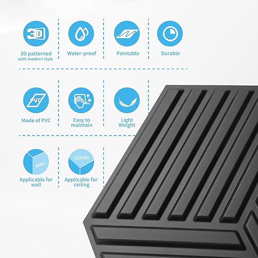 Art3d 33-Pack 3D Wall Panels, Textured Black 12"x12" Panels for Interior Accent Walls – Living Room, Bedroom, TV Background