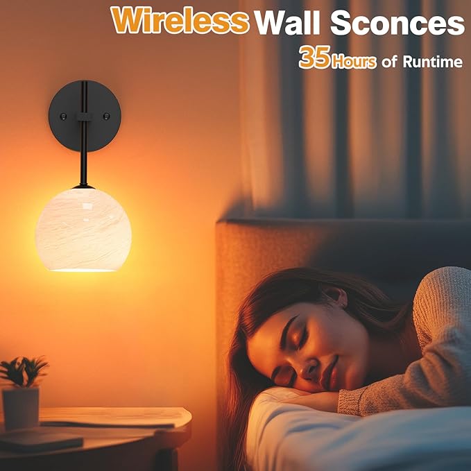 MOITA Wall Sconces Set of Two, Wireless Battery Operated Wall Decor with Remote, Sconces Wall Lighting with Glass Shade, Upward and Downward Installation, 12 RGB Colors and 3 CCT Options