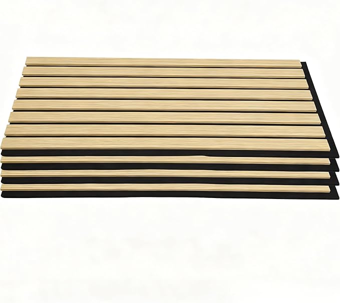 Art3d 4-Pack 12" x 93" Soundproof Wood Slat Panels, 31 sq.ft Acoustic Wall Panels, 3D Wall Panels with Wood Slat Design, Decorative Wood Wall Panel for Accent Walls-Oak