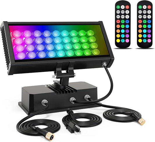 Linkable LED Wall Washer Light with RF Remote, 144W RGBW 5700K Dimmable LED Wall Wash Lighting, AC 120V Waterproof Outdoor CCT Flood Lighting for Buildings, Landscapes, Shops, Ads