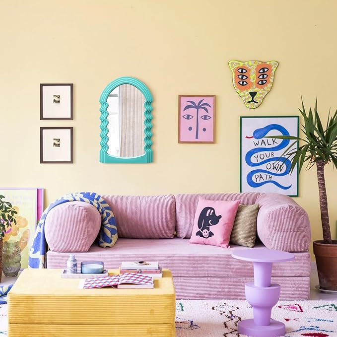 Arched Wall Mirror Home Office Decor, Cute Wall-Mounted Decorative Mirrors for Modern Apartment Bedroom Nusery Room Decoration, Hanging Wall Art Above TV Desk Table Decor (Turquoise Blue)