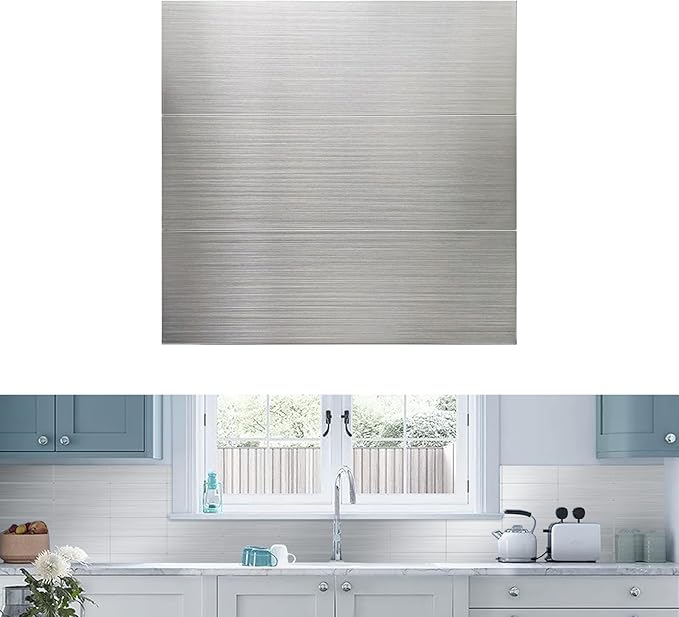30-Pack of 12 x 4" Brushed Aluminum Peel-and-Stick Tile Backsplash Panels, Stainless Steel Backsplash