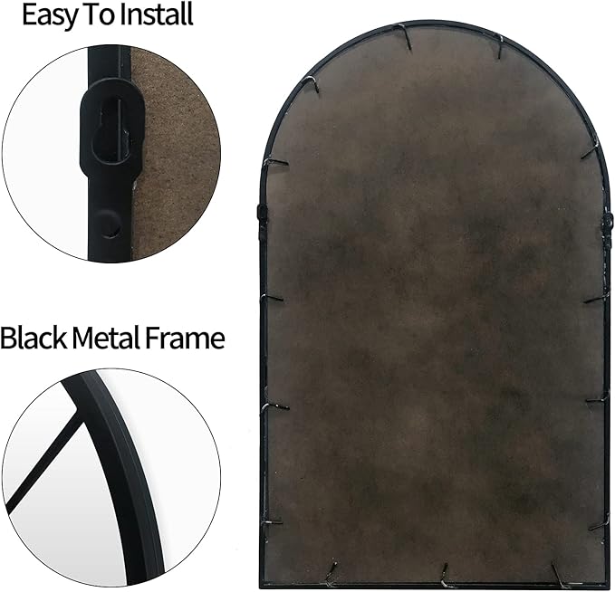 Black Arched Window Mirror, Farmhouse Decorative Wall Mirrors for Living Room, Bedroom, Entryway, Bathroom Vanity, Fireplace Mantel, Window Pane Mirror Wall Decor (Black, 31.5 x 20 x1)