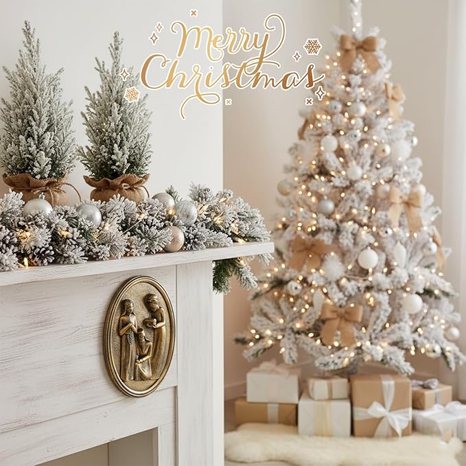 Antique Wall Decor Oval with 3D Three Wise Men for Holy Family, Framed Gold Vintage Wall Art Nativity Set Christian Christmas Decorations For Living Room Bedroom Hallway