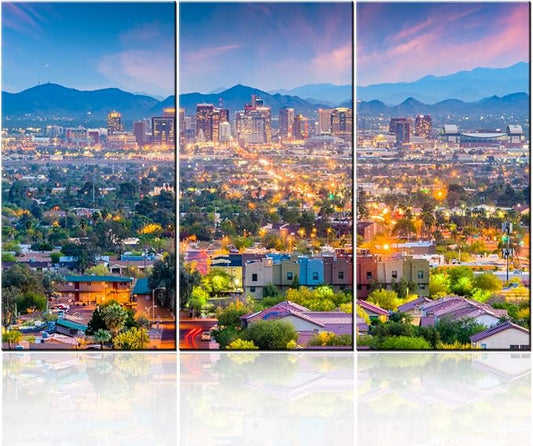 3 Pieces City Skyline Wall Art Painting Phoenix, Arizona, USA Downtown Pictures Prints On Canvas Landscape The Picture Decor Oil For Home Modern Decoration Print For Items - 28‘’ x 14‘’ x 3 Panels