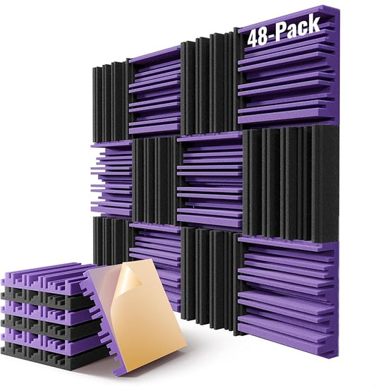 48 Pack Sound Proof Foam Panels for Wall,12" X 12" X 2" Self-Adhesive Acoustic Foam Panels,High Resilience Soundproof Wall Panels,Sound Absorbing Panels for Home Studios, Offices - Black