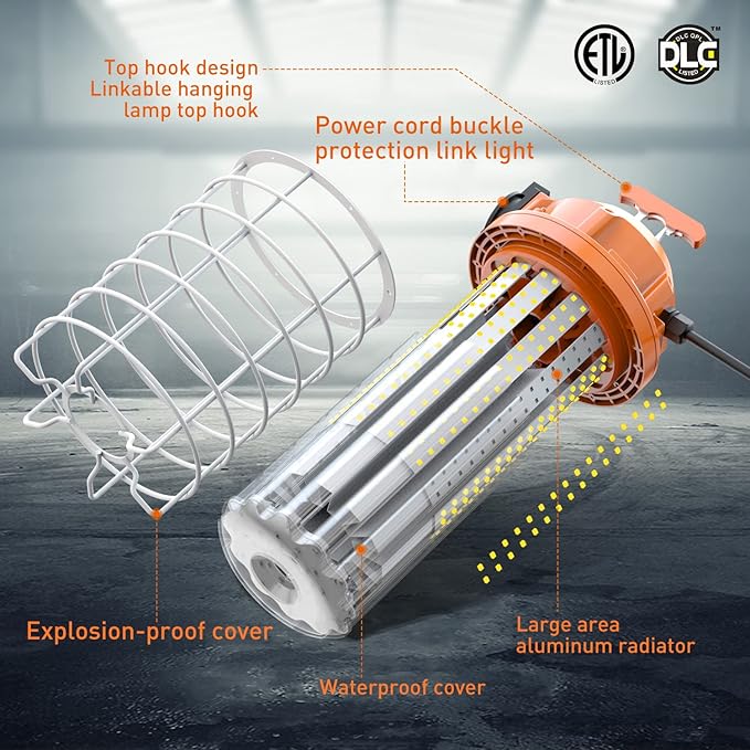 NS 150W LED Temporary Work Light Fixture,5,000K 24250 Lumen Daylight White,IP64 Dust & Waterproof,Portable Hanging Construction Lighting for Jobsite Indoor Outdoor Workshop Location