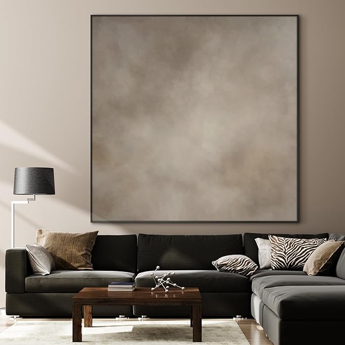 36"x36" Large Framed Wall Art - Abstract Beige and Taupe Marble Effect (Frame Assembly Required)