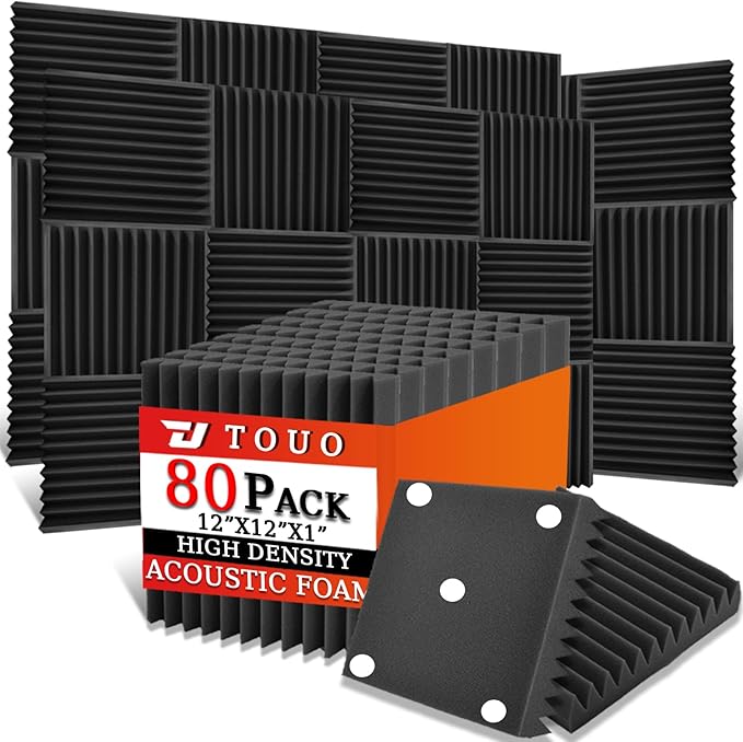 80 Pack Acoustic Panels – Sound Proof Foam Panels for Wall 12"x12"x1", Flame Retardant Wedge Acoustic Foam, High-Density Sound Absorbing Panels for Home Studio(Black, 1" Thick 80 Pack)