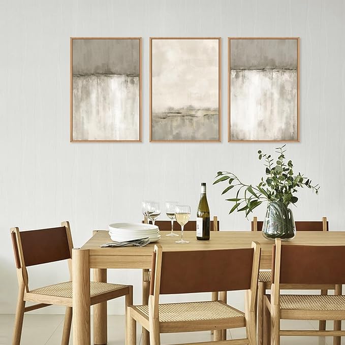 KAIRNE Large Neutral Gray Tan Framed Canvas Wall Art Set, Abstract Textured Wall Decor, Beige Minimalist Wall Pinting, Modern Illustrations Art Print for Living Room, Bedroom, Office -24"x36"x3